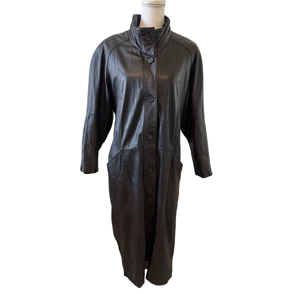 Vintage Pelle Long Leather Trench Coat Black M